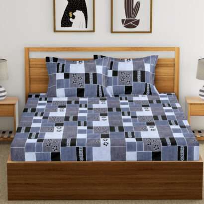 Double Bedsheet with 2 Pillow Cover 100% Pure Cotton Grey Printed Colour @KESHRI FABRIC 1 4 6